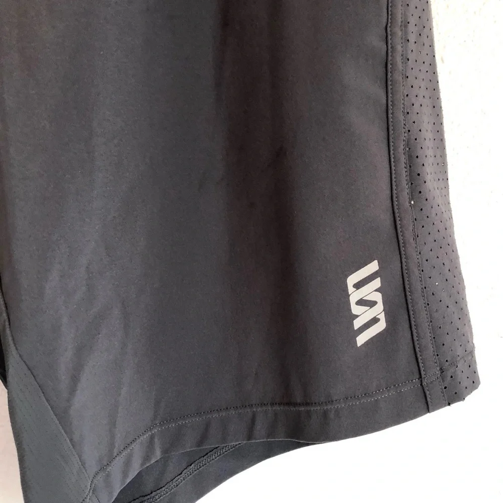 Second Skin Grey / Maroon Compression Lined Workout Athletic Shorts Size Large